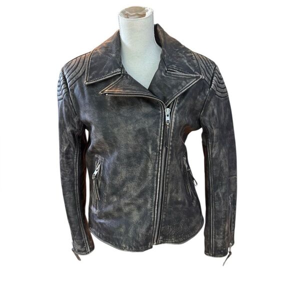 EAVES Gia Leather Moto Jacket in Brown small - Picture 2 of 8